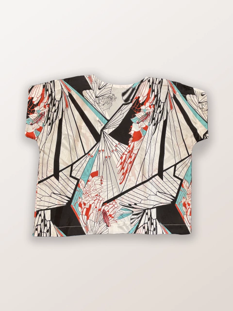 TOP AMPLIO ESCOTE V SEDA NATURAL GRILLOS BLANCO) - comprar online