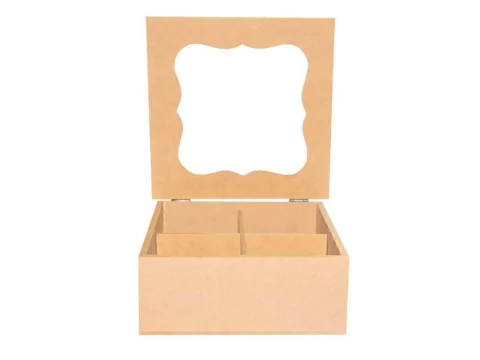 Caja 4 divisiones, tapa calada con moldura