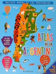 Atlas de la Argentina con stickers de animales autóctonos