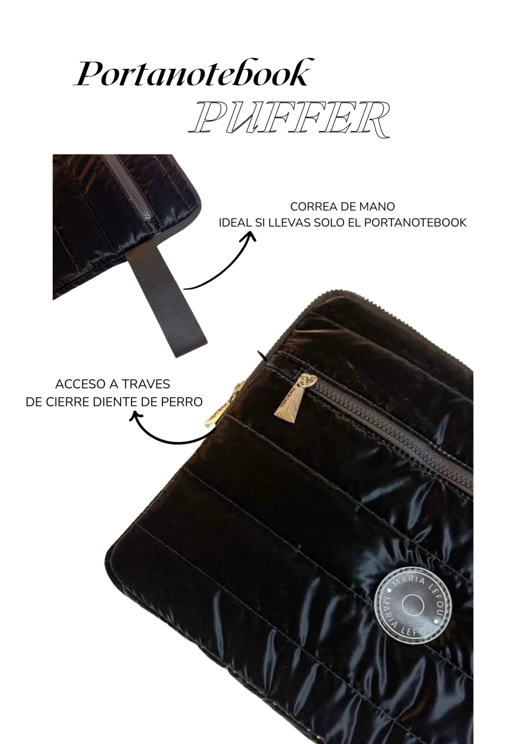 portanotebook negro puffer brilloso