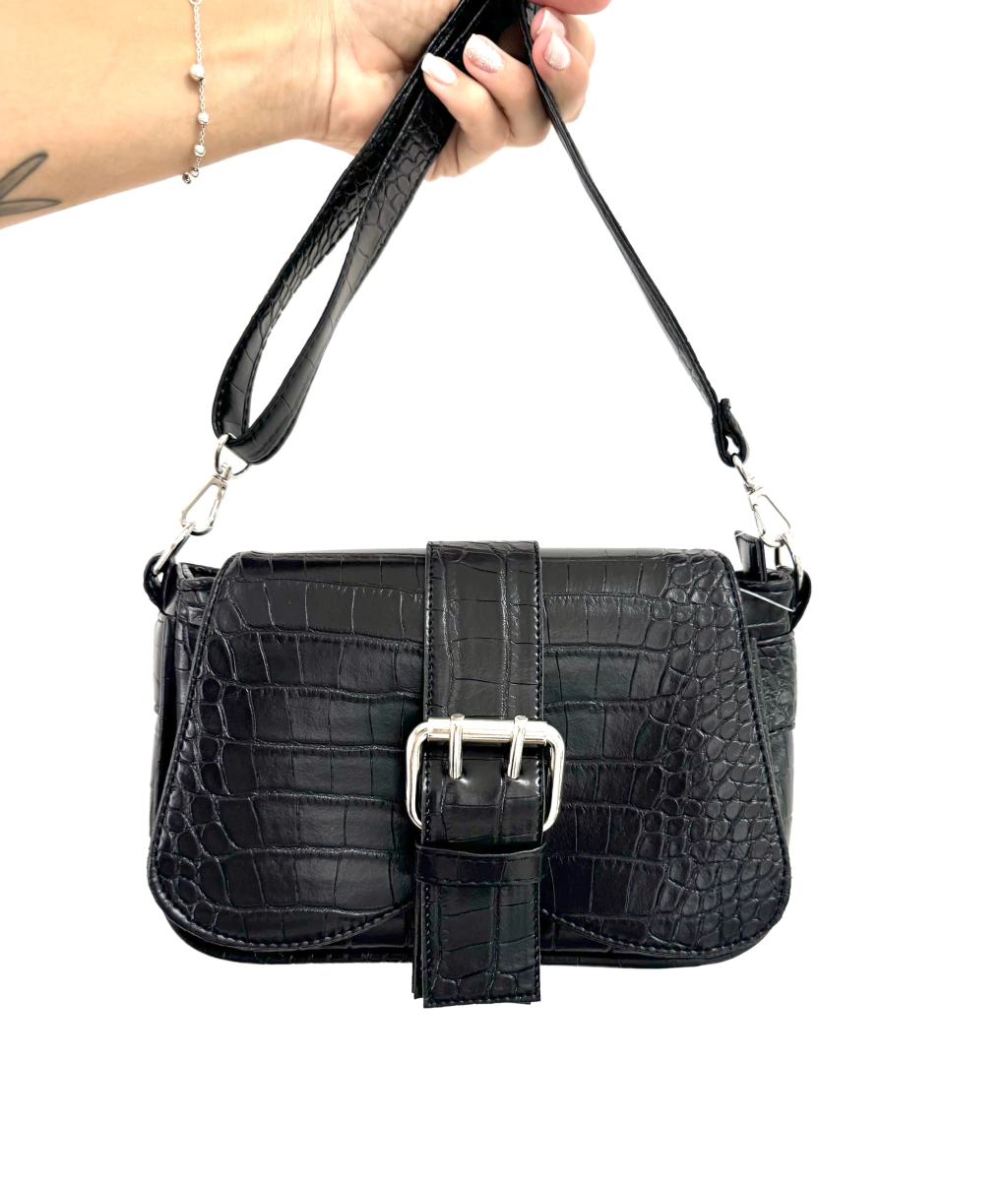 Bandolera Micky negro croco