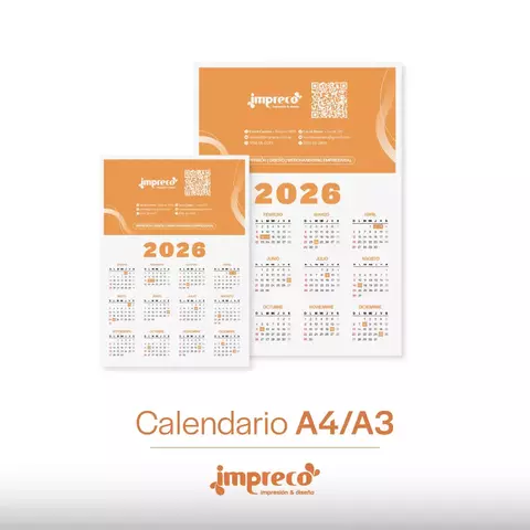 Calendarios Personalizados 2026, en tamaño a4 y A3