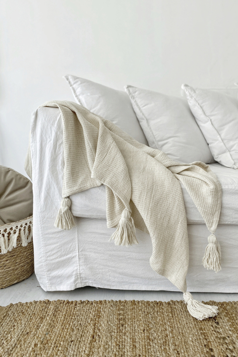 Manta pie de cama borlas