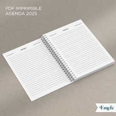 INTERIOR AGENDA 2025 SEMANAL HORIZONTAL SIN HORARIOS - ARCHIVO IMPRIMIBLE - MODELO CLASICO BYN - tienda online
