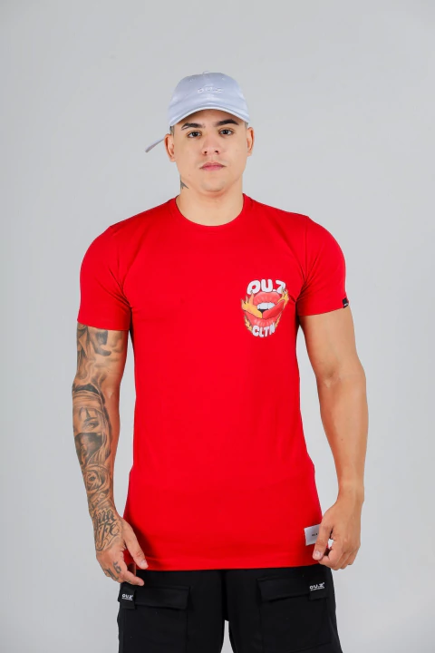 Camiseta Slim Hot Mouth - Vermelho