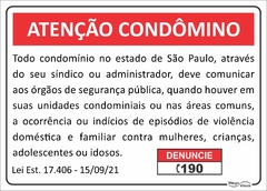 placa violência contra a mulher, lei 17.406