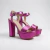 Sandalia de cuero con plataforma color fucsia metalizado. Modelo Gala de Las Boleras.