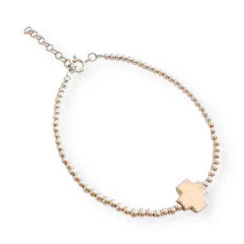 Pulsera Bolitas con Cruz