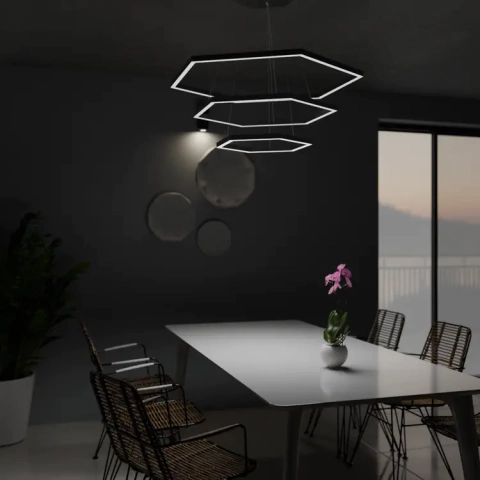 lampara colgante led geometrica panal hexa triple