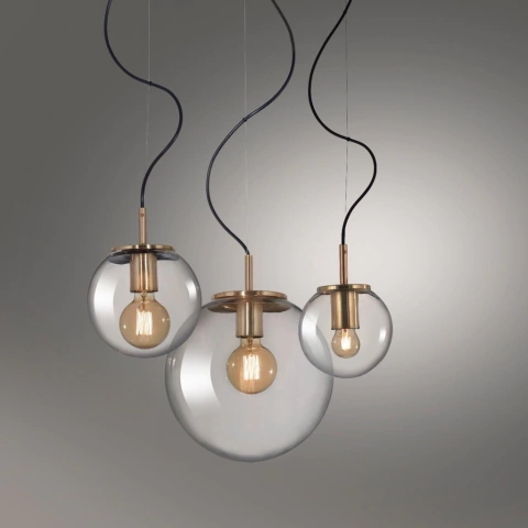 Lampara Colgante Moderna Dorada 1 Luz Esfera vidrio 25cm 18cm 15cm ARA 