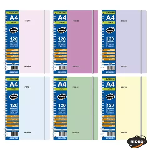 Cuaderno C/elástico Fresh A4 120 Rideo X Unidad