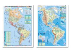 Mapa Mural Laminado Plastificado América Bifaz 90x130cm