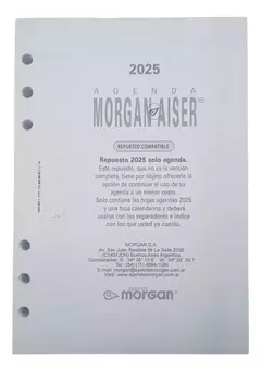 Repuesto Agenda Morgan Aiser 2025 Diario Solo Días 13x19 Cm