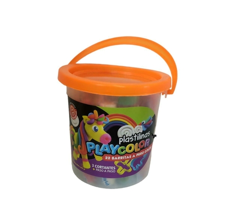Balde de Plastilina 22 Baritas + 3 Cortantes Playcolor
