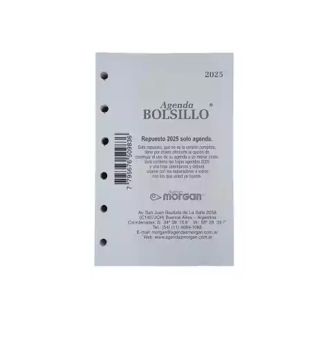 Repuesto Agenda Morgan Bolsillo 2026 Diario Solo Días 8x12,5