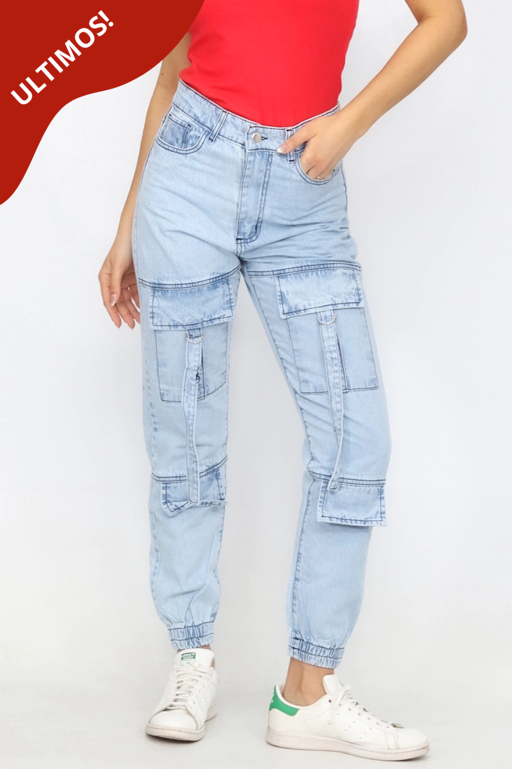 Cargo BAGGY con hebillas celeste