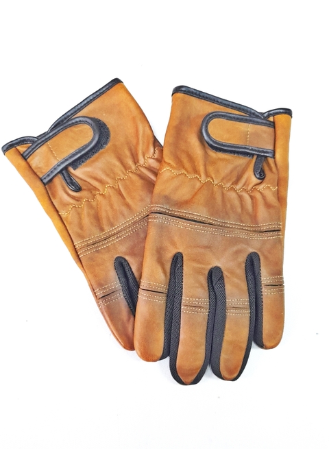 Luva De Couro Unissex Old School Vintage -Marrom