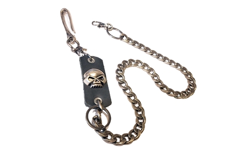 Chaveiro Corrente - Skull e Couro Mosquetão Gótico