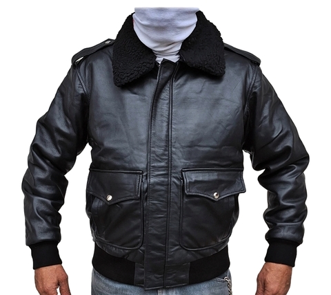 Jaqueta de Couro Preta Modelo Bomber - Militar Antigo
