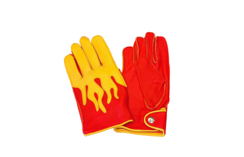 Luva de Couro de Carneiro - New Collection Fire By Izzy Amiel (Vermelha com Fogo Amarela)
