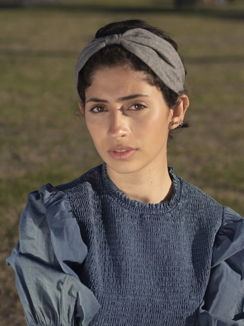 Vincha Clasica Lino Gris Claro