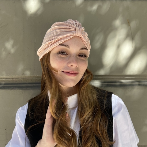 Turbante Baba Plisado Rosa Claro(Cabeza Entera)