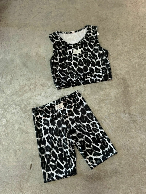 CONJUNTO TOP + BIKER PRINT GRIS 3173