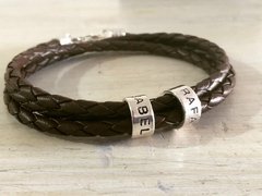 Pulsera 3 vueltas con 2 Donas Personalizadas de cuero y plata DYLAN