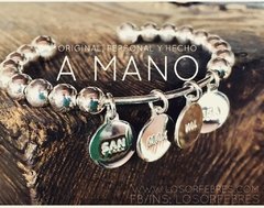 Pulsera Esclava de Esferas 2 medallas personalizadas en Plata
