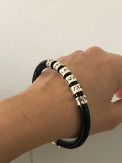 Pulsera Personalizada con 6 donas de Plata y Cuero - Los Orfebres