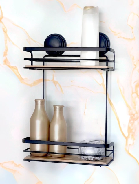 Organizador para ducha bamboo doble recto succion reforzada negro - comprar online