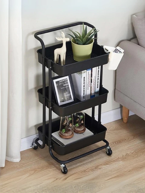 Carrito Organizador Metal con ruedas Edda 3 Niveles Negro - comprar online