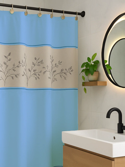 Cortina de Baño Modelo Galia Blanco Celeste - comprar online