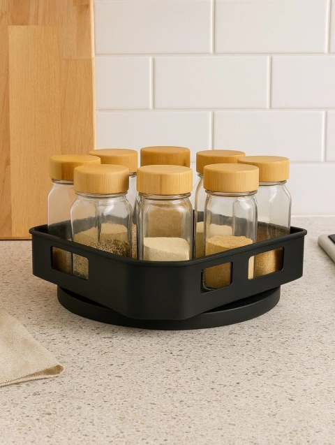 Bandeja organizadora giratoria Gyda cuadrada negra - comprar online