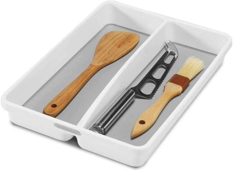 Organizador de utensilios 2 divisiones antideslizante blanco