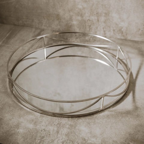 Bandeja Royalty circular plateada grande