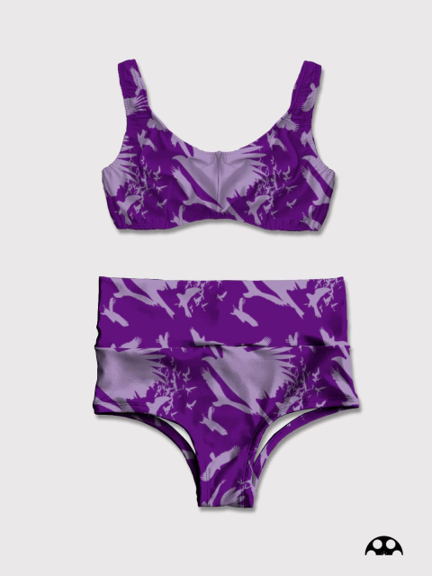 Corpiño Doroty - Culotte Doble cintura - Pájaros Violeta