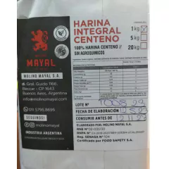 Harina Integral de Centeno Orgánica (000) MOLINO MAYAL - 1 kg - comprar online