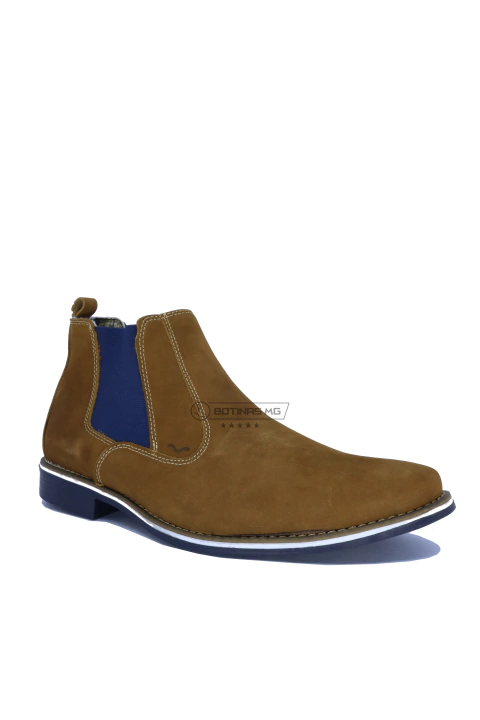 Botina Mariner Tabaco Azul Marinho com Solado Azul Marinho Couro Legítimo 33503