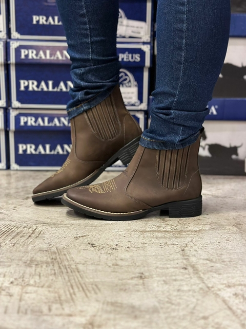 Botina Feminina Potro Oliva Couro Legítimo Bico Quadrado 248 AP