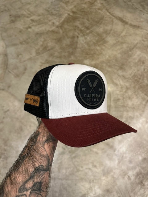 Boné Caipira Prime Branco grená e Preto B64