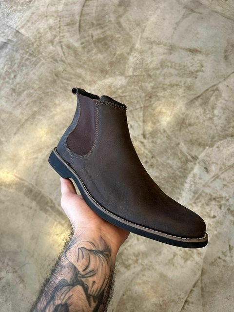 Botina Masculina Calvas Crazy Horse Cafe Couro Legítimo Bico Redondo 1503