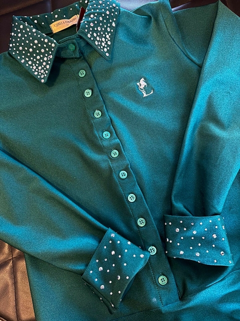 Body Labella Country Verde Com Strass Gola e Punho