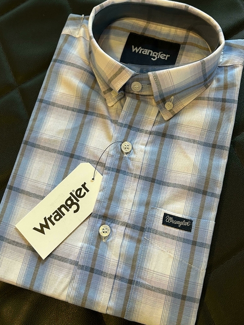 Camisa Wrangler Tricoline Masculino Manga Curta Azul Claro WSS127