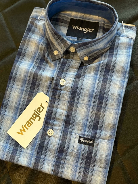 Camisa Wrangler Tricoline Masculino Manga Curta Azul WSS126
