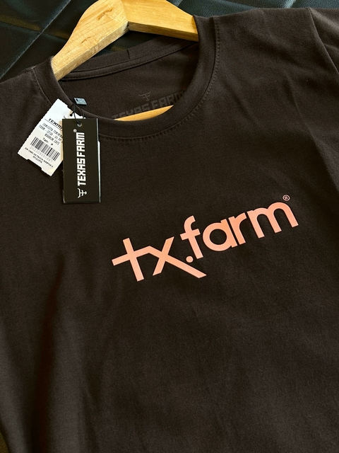 CAMISETA FEMININA TEXAS FARM - CF129 - MARROM/ROSA