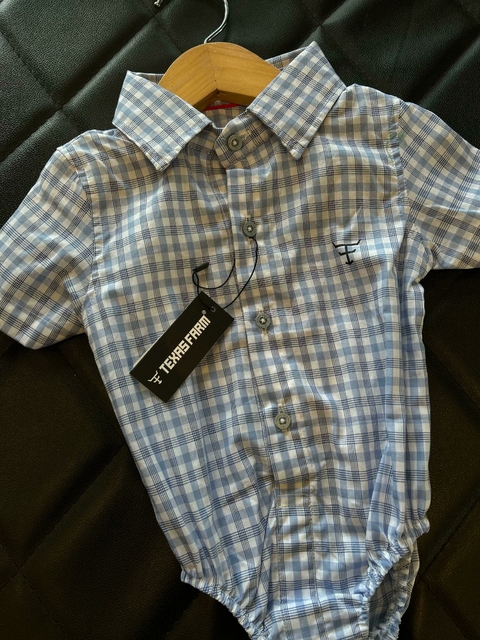 Body Infantil Texas Farm Xadrez com Azul Claro