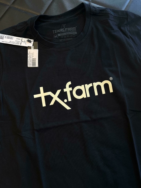 CAMISETA MASCULINA TEXAS FARM - CM258 - PRETO com LOGO BRANCA