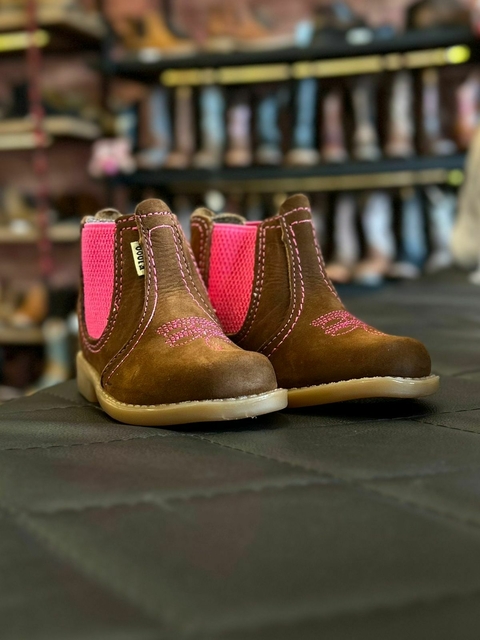 Botina Infantil F-100 Terra/Rosa Couro 1004