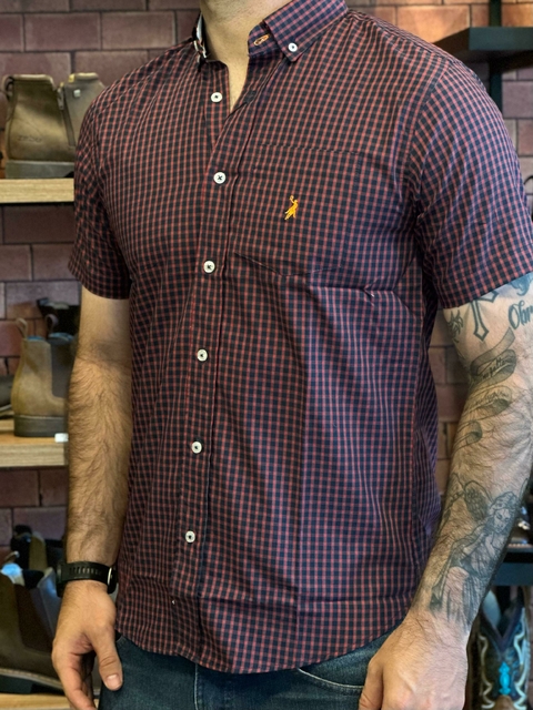 Camisa MC Austin Western XD Vermelho e Azul Logo Laranja 238 - comprar online